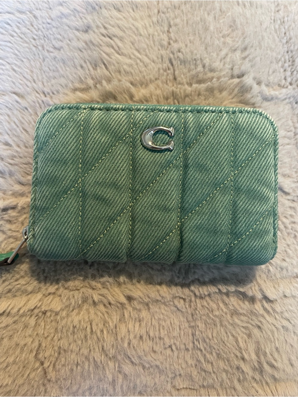 Coach Quilted Denim Zip Wallet in Mint Green